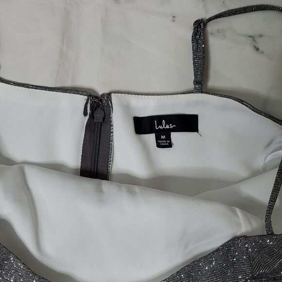 Lulu's Silver Sparkle Spaghetti Strap Mini Dress - Picture 2 of 6